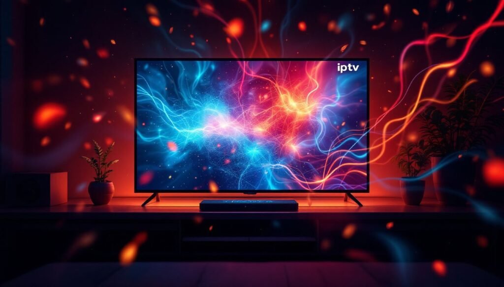 Featured image showing a living room TV displaying iptv streaming on a Firestick