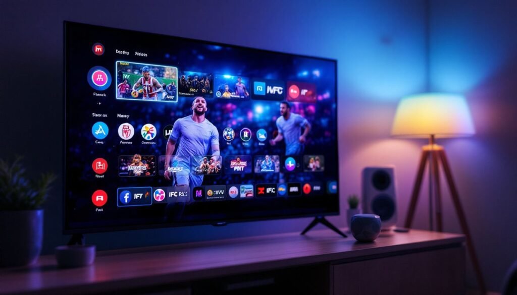 Featured image showing an iptv hdmi encoder connected to a TV displaying live sports
