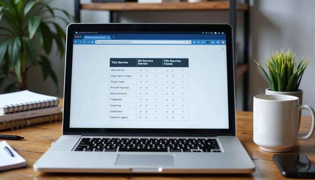 Close‑up of a laptop screen showing a comparison table of three IPTV providers evaluated for top iptv subscription usa criteria
