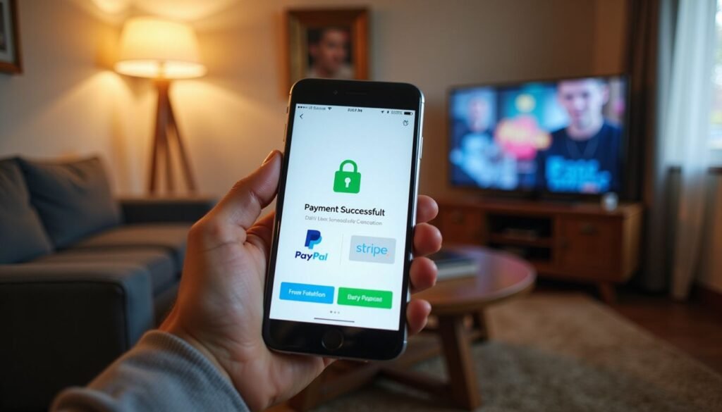 Close‑up of a secure payment page with HTTPS lock and PayPal logo for IPTV adult XXX subscription
