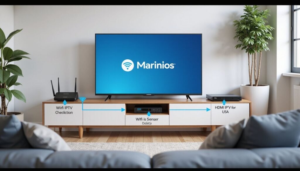 Diagram of home network setup for best iptv for usa using router, set‑top box, and smart TV