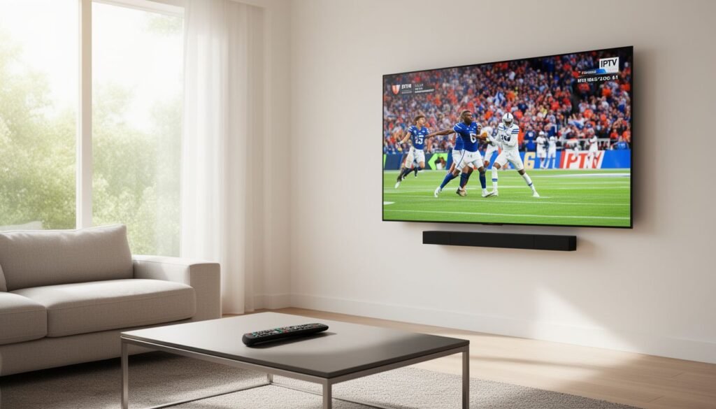 Featured image showing a sleek living room TV displaying strong iptv streaming on a 4K screen