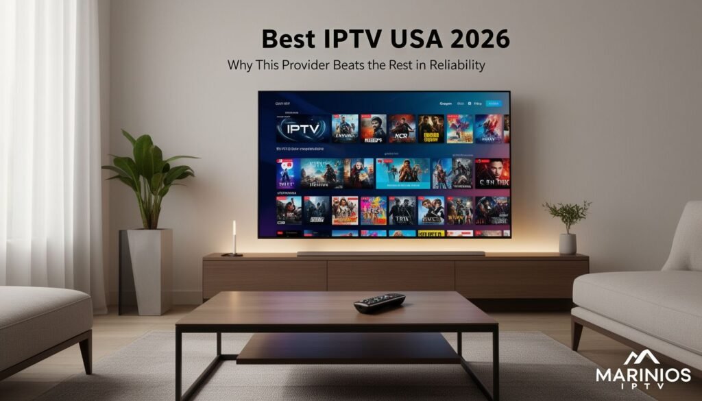 Screenshot of a smart TV showing the best iptv usa interface with channel guide