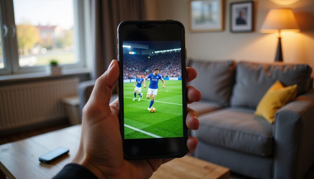 Screenshot of a smartphone app playing a live sports match, illustrating reliable streaming from a top iptv subscription usa service