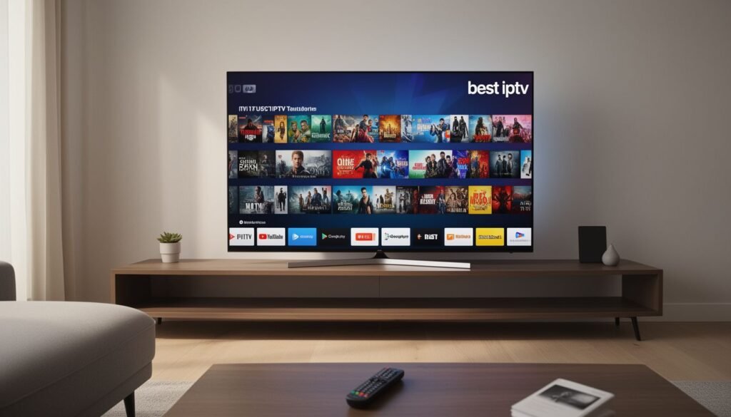 Screenshot of best iptv dashboard showing channel grid on a smart TV