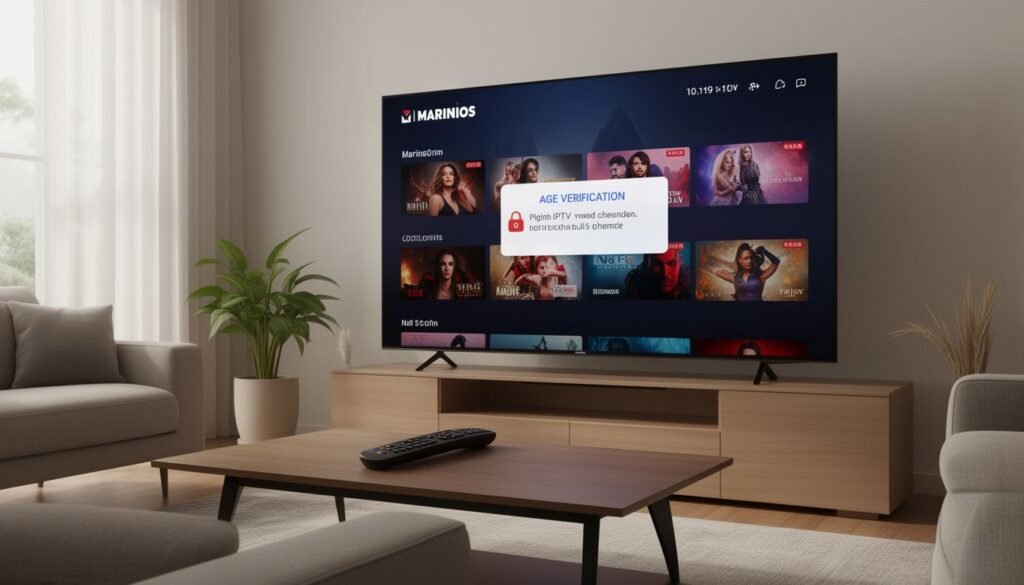 Screenshot of IPTV with adult channels included interface showing parental controls on a smart TV