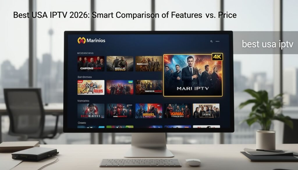 Screenshot showing best usa iptv dashboard with channel grid and 4K preview